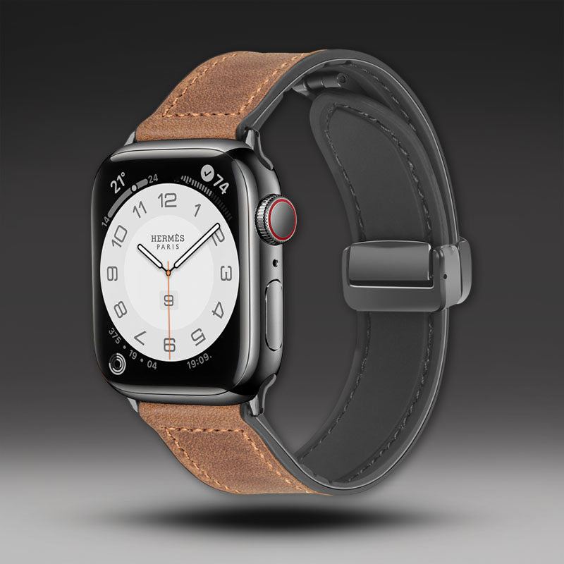 Magnetic Crazy Horse Leather Strap for Apple Watch Folding Buckle